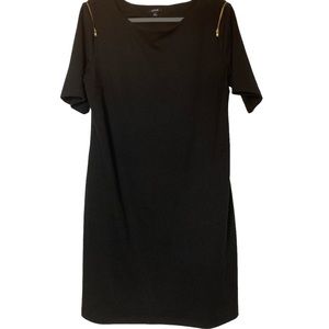 Black midi dress short sleeve gold zipper detail
